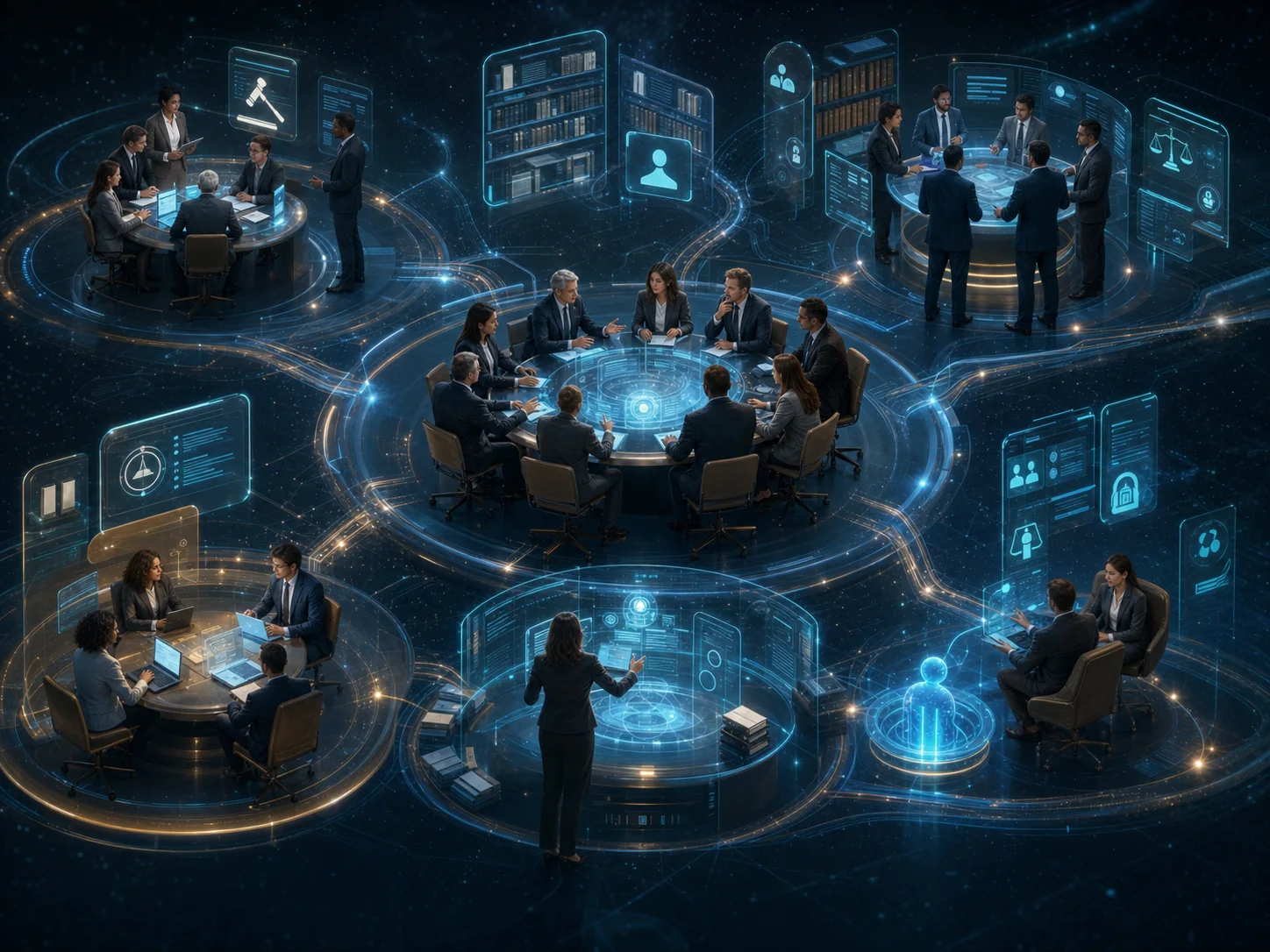 Editorial illustration of the law community as a structured digital place